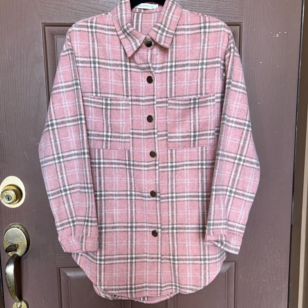Chic Pink Plaid Utility Jacket - Picture 2 of 12